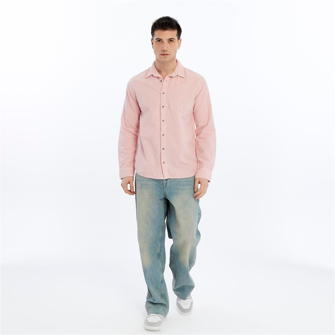 Stone Washed  Plain Long Sleeve Men's Shirt