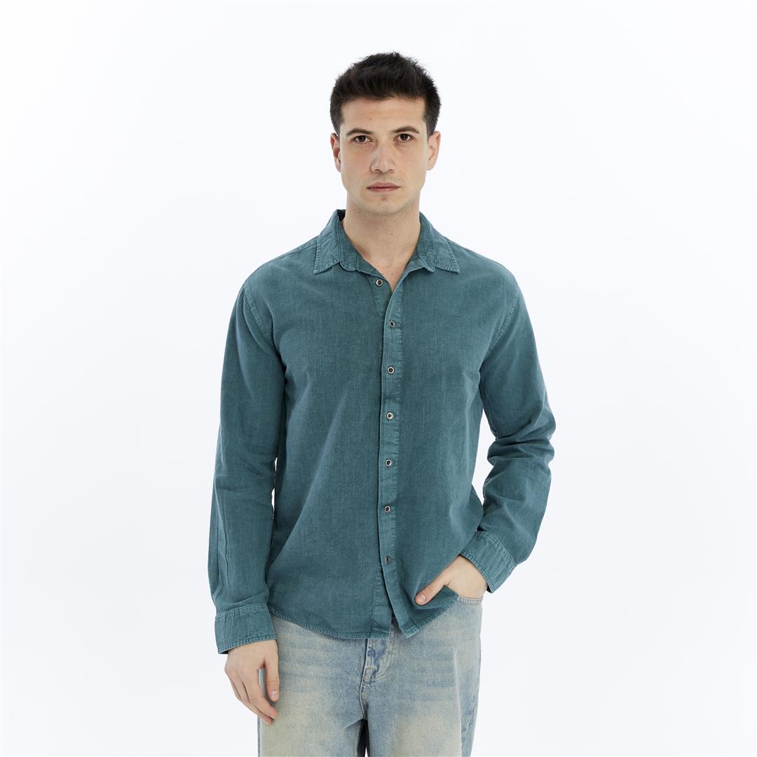 Stone Washed  Plain Long Sleeve Men's Shirt
