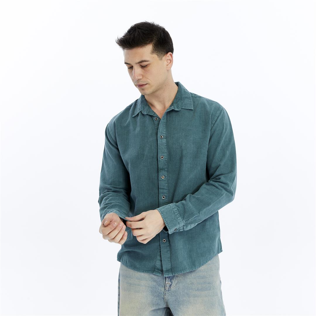 Stone Washed  Plain Long Sleeve Men's Shirt