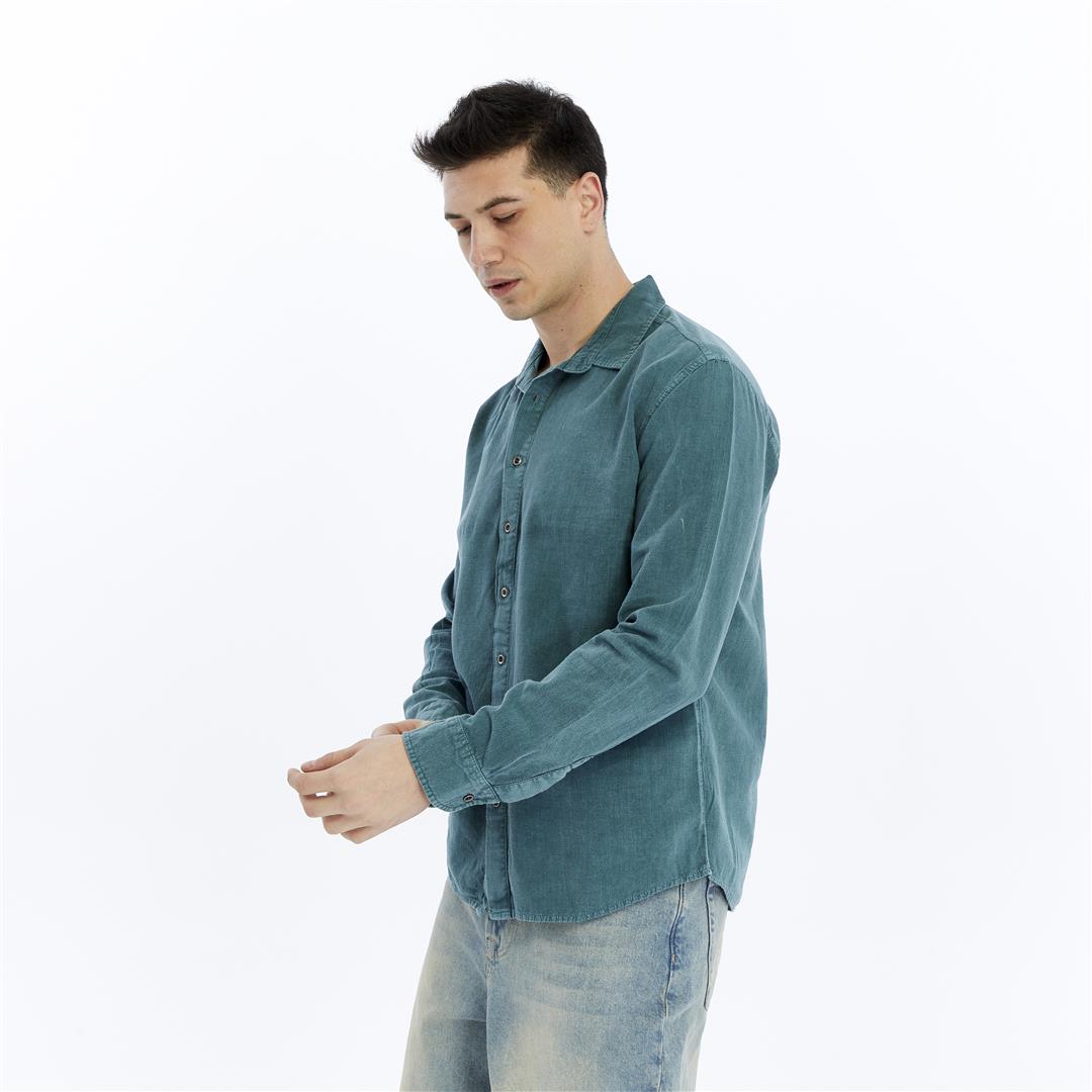 Stone Washed  Plain Long Sleeve Men's Shirt