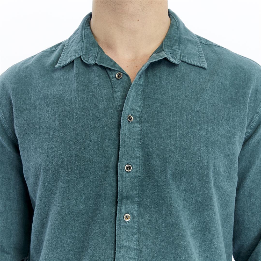Stone Washed  Plain Long Sleeve Men's Shirt