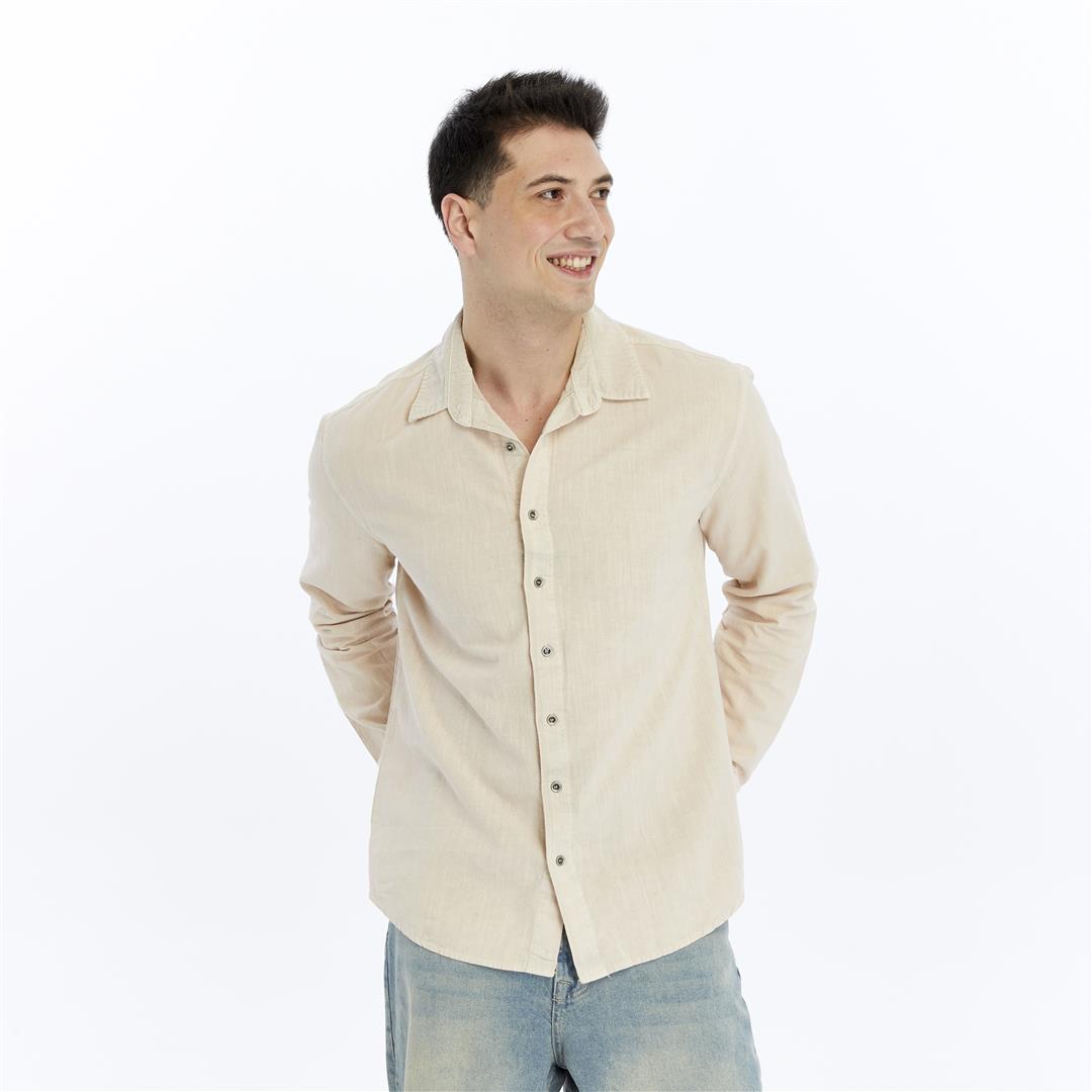 Stone Washed  Plain Long Sleeve Men's Shirt