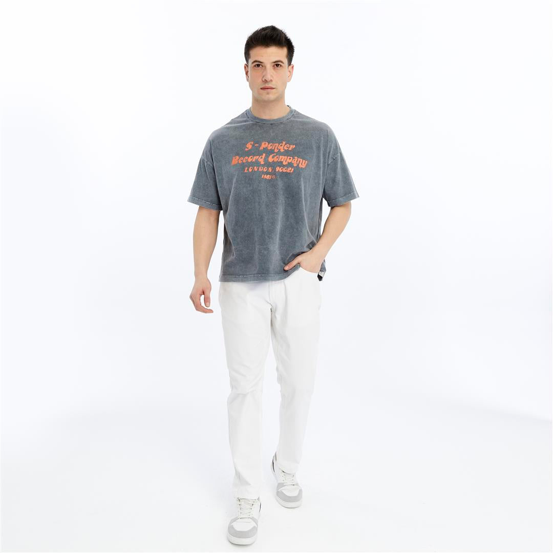 Stone Washed Effect Rock City Back & Front Printed Baggy T-shirt