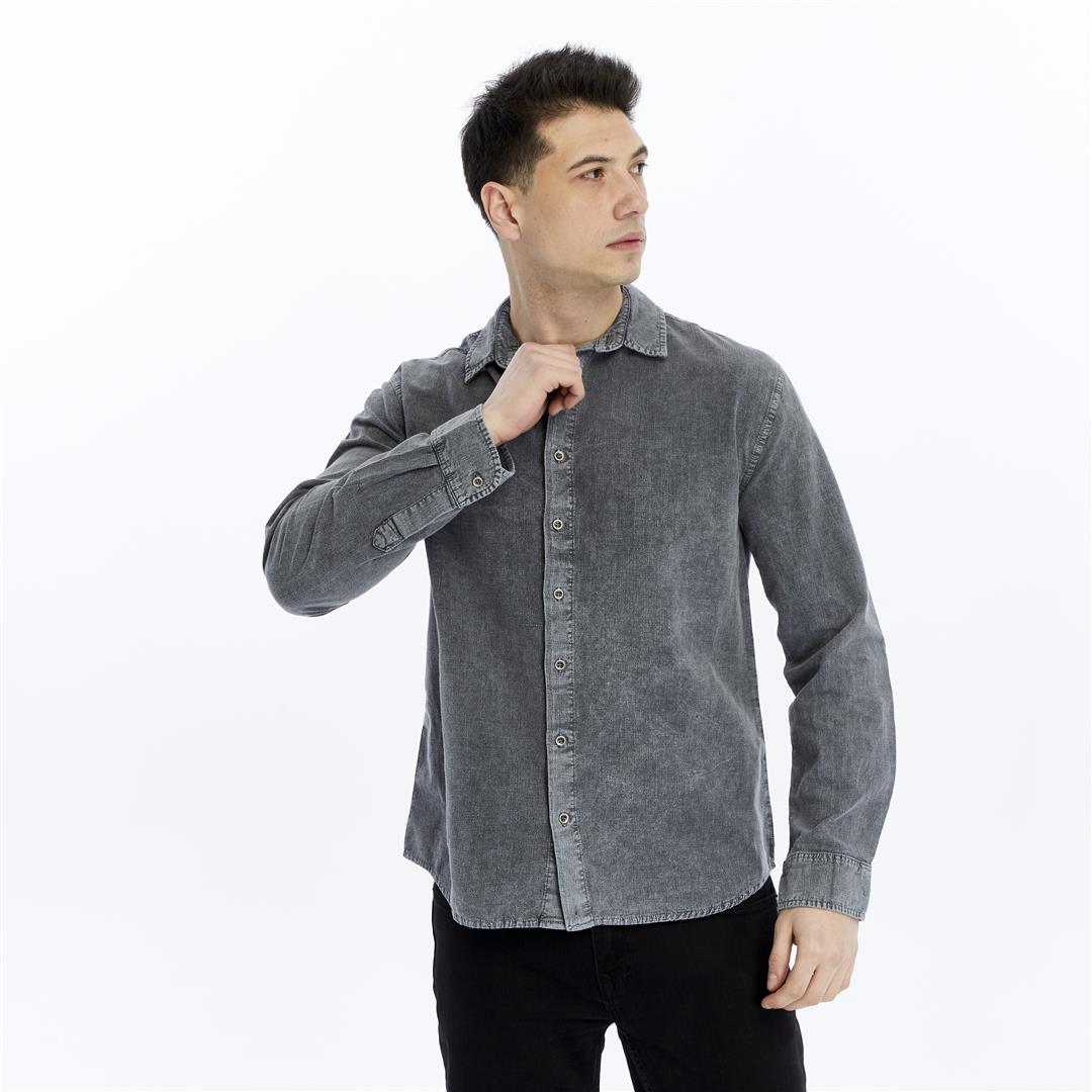 Stone Washed  Plain Long Sleeve Men's Shirt