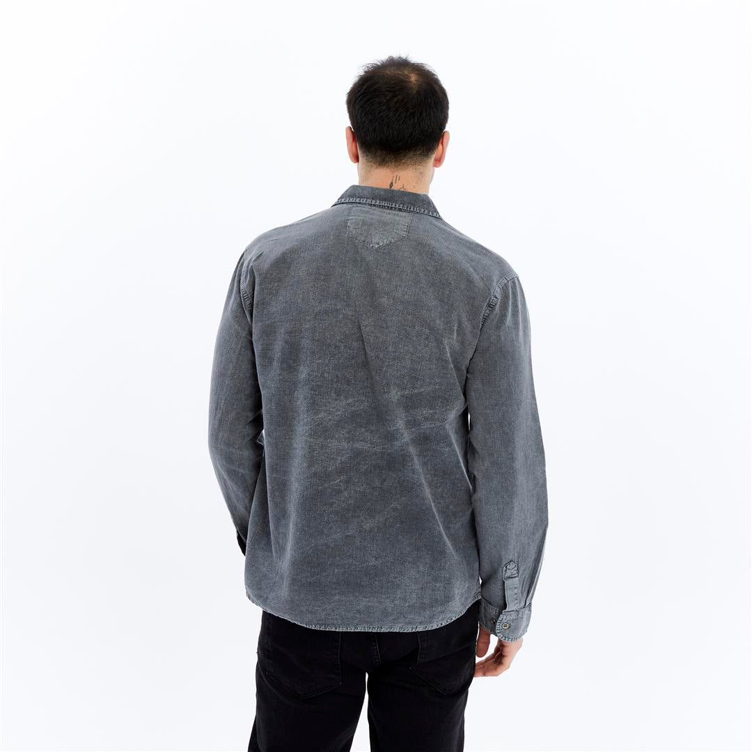 Stone Washed  Plain Long Sleeve Men's Shirt
