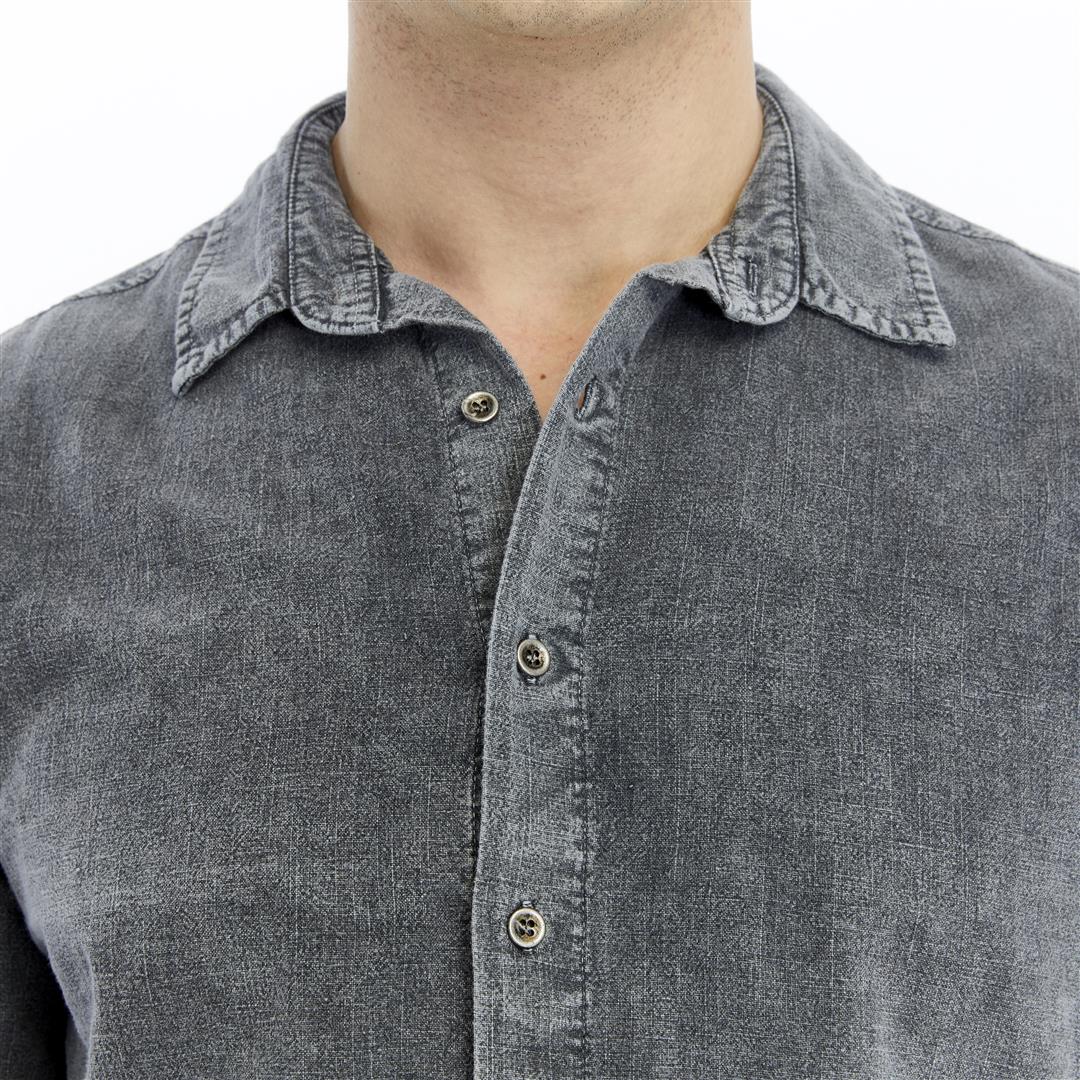 Stone Washed  Plain Long Sleeve Men's Shirt
