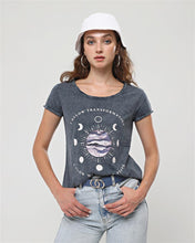 Load image into Gallery viewer, Anthracite Stone Washed I Allow Transformation Printed Cotton Women Scoop Neck T-shirt
