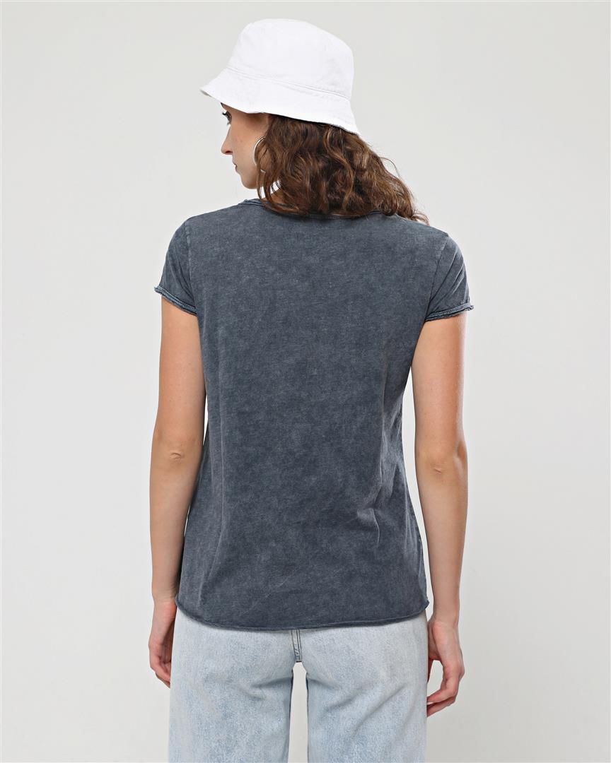 Anthracite Stone Washed I Allow Transformation Printed Cotton Women Scoop Neck T-shirt