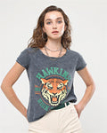 Anthracite Stone Wahed Unique Hawkins High Skool Printed Cotton Women Scoop Neck T-shirt
