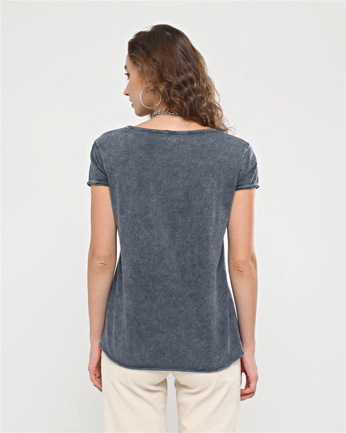 Anthracite Stone Wahed Unique Hawkins High Skool Printed Cotton Women Scoop Neck T-shirt