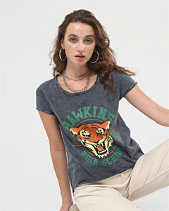 Anthracite Stone Wahed Unique Hawkins High Skool Printed Cotton Women Scoop Neck T-shirt
