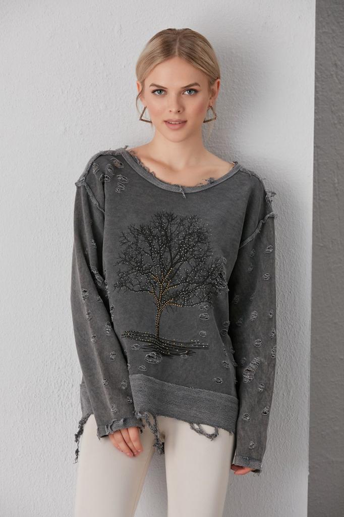Stone Washed Tree Of Life  Cotton Women Sweatshirt