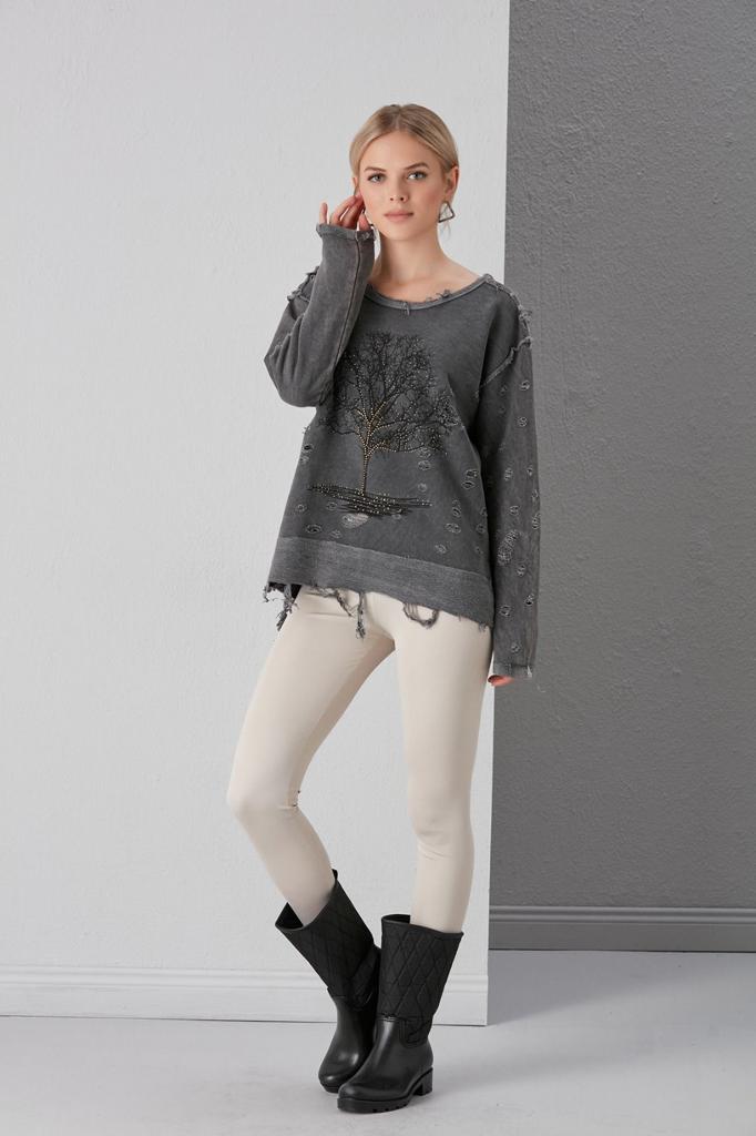 Stone Washed Tree Of Life  Cotton Women Sweatshirt