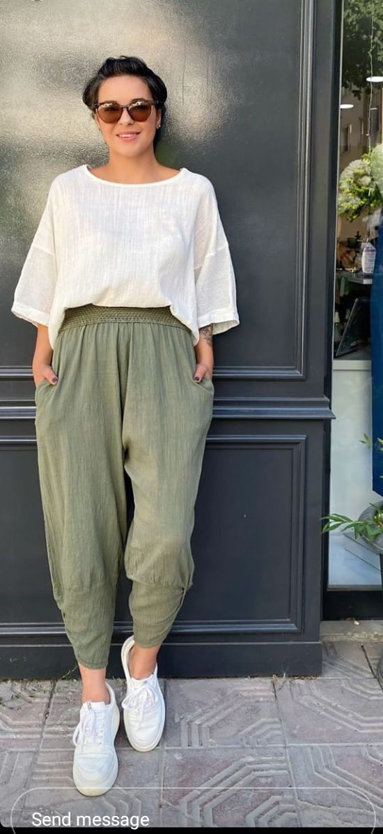 ELASTANE WAIST TAPERED LEG COTTON  TROUSER