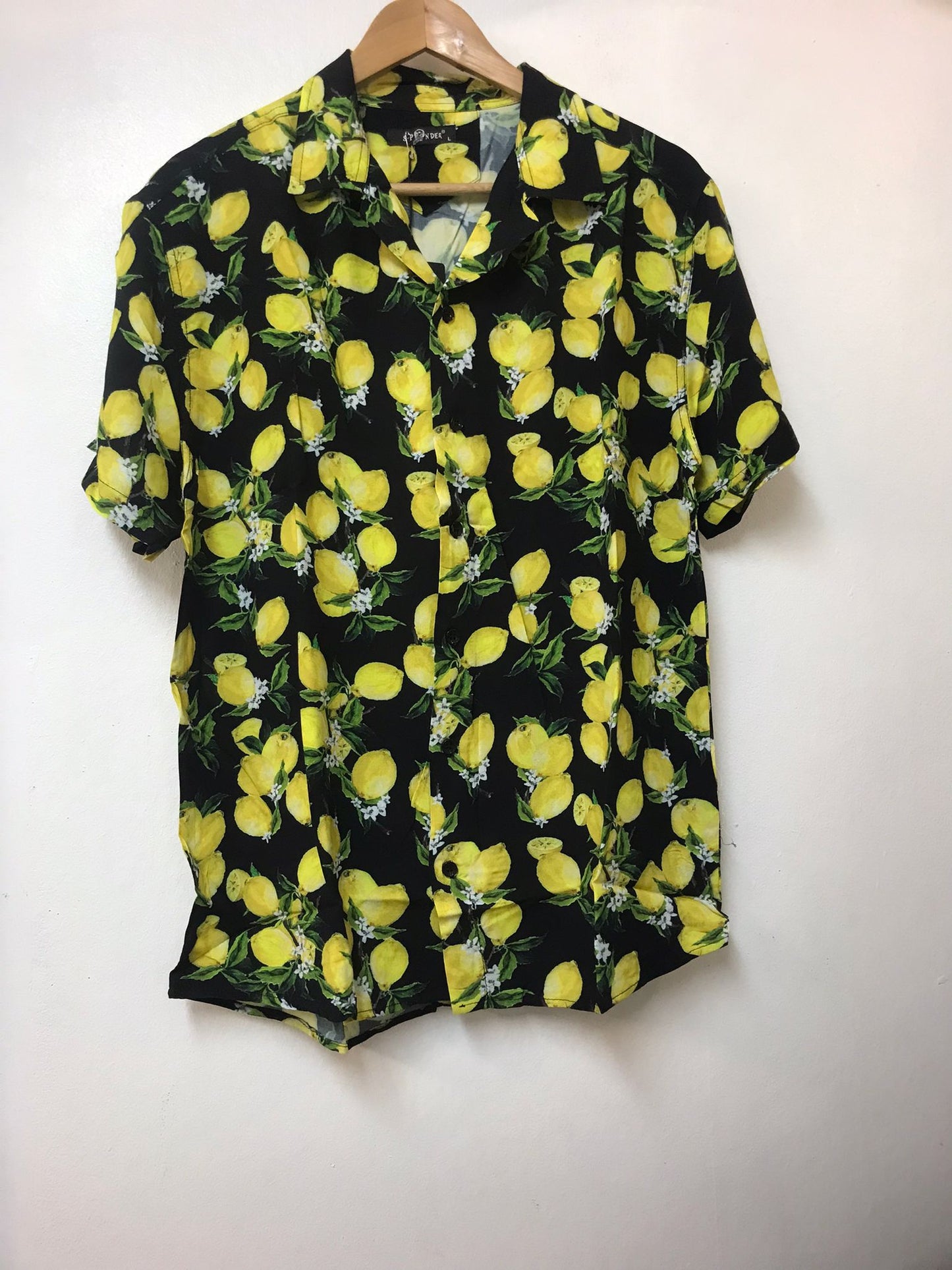 Lemon Print  Dark Black Men's Short Sleeve Shirts