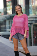 Fishtail Net Cropped Knit Women  Two Pocket Pullover  Tops