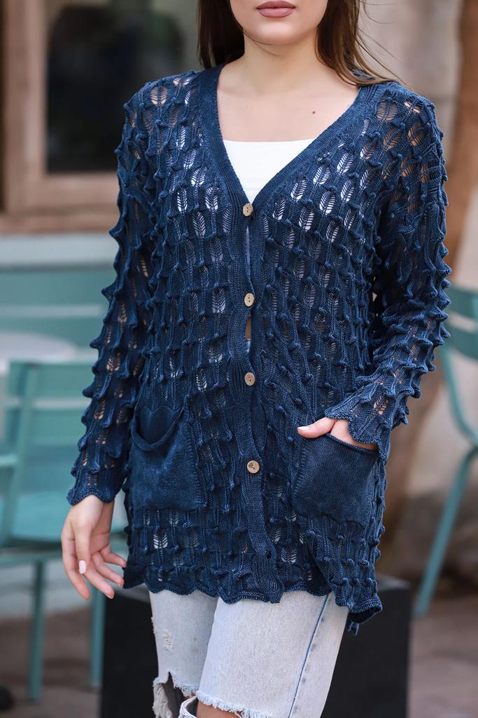 Deep Neck Bubble Knit Cardigan