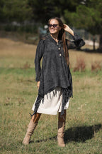 Fringe Long Hoodie Knitted  Cardigan