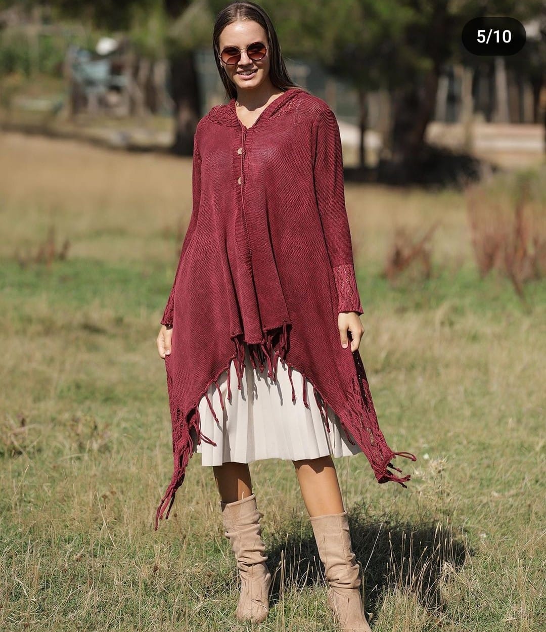 Fringe Long Hoodie Knitted  Cardigan
