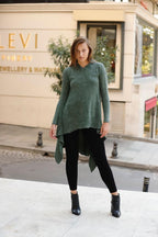 Irregular Hem Acid Washed Cotton Knitted Hoodie