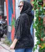 Uneven Dotted Details Women Knitted Hooide
