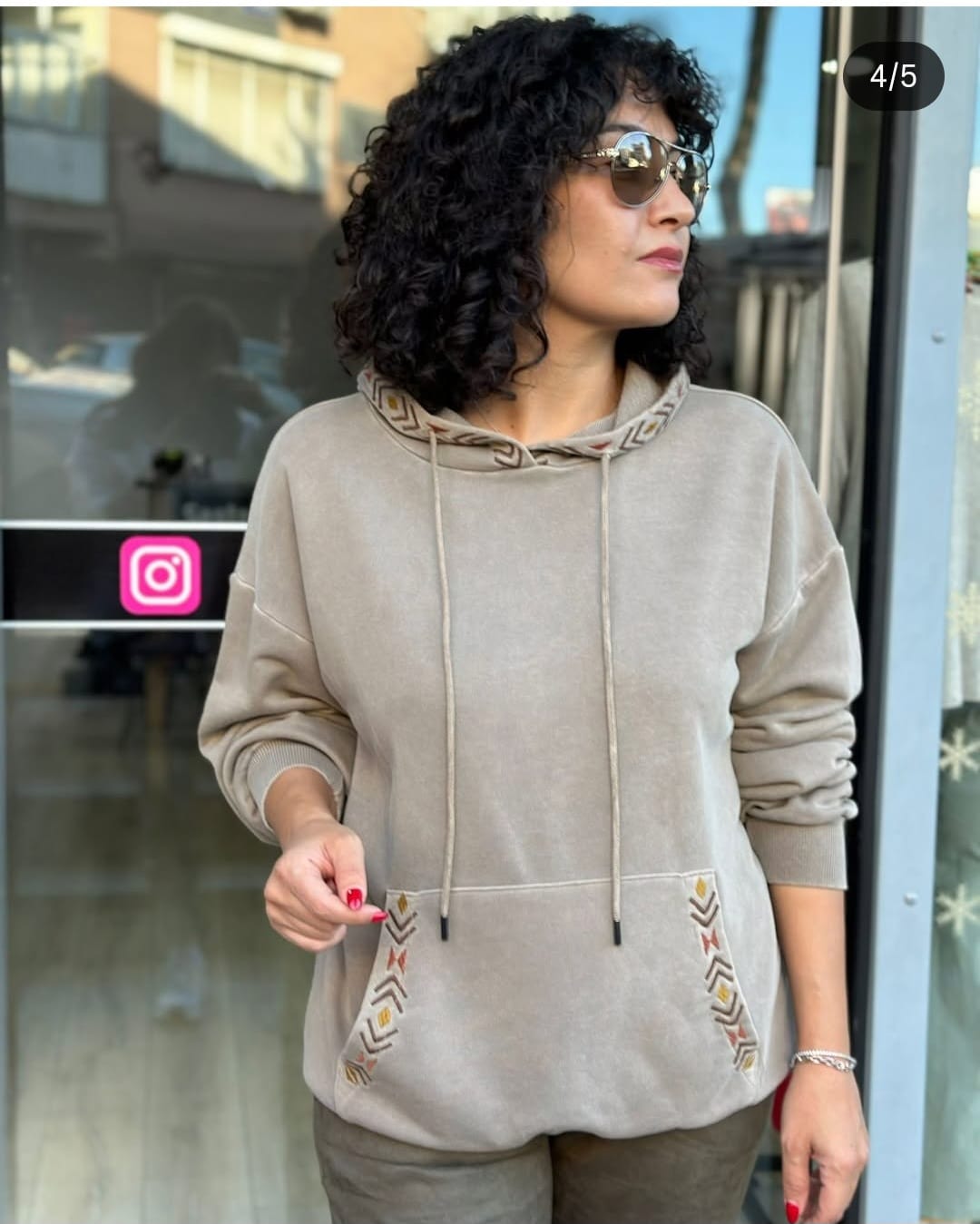 Stone Washed Embroidered Plain  Cotton Women Hoodie