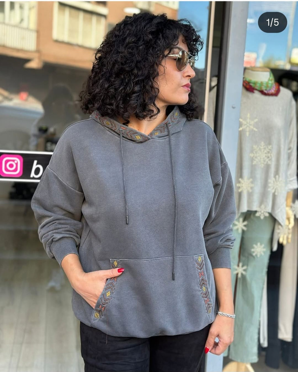 Stone Washed Embroidered Plain  Cotton Women Hoodie
