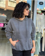 Stone Washed Embroidered Plain  Cotton Women Hoodie