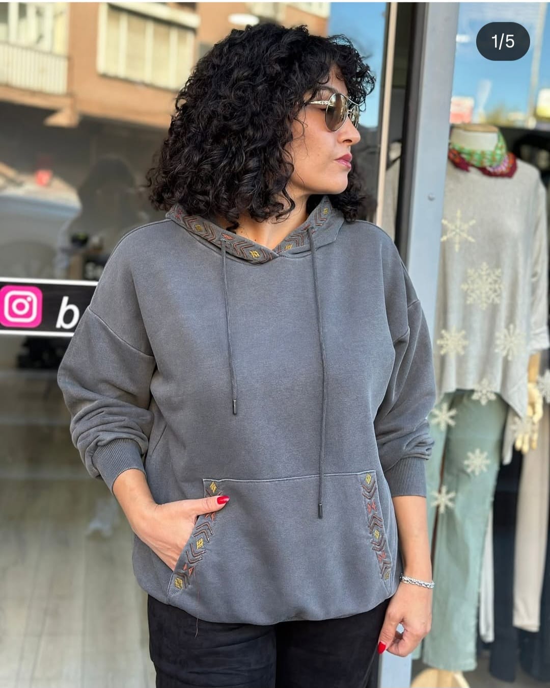 Stone Washed Embroidered Plain  Cotton Women Hoodie