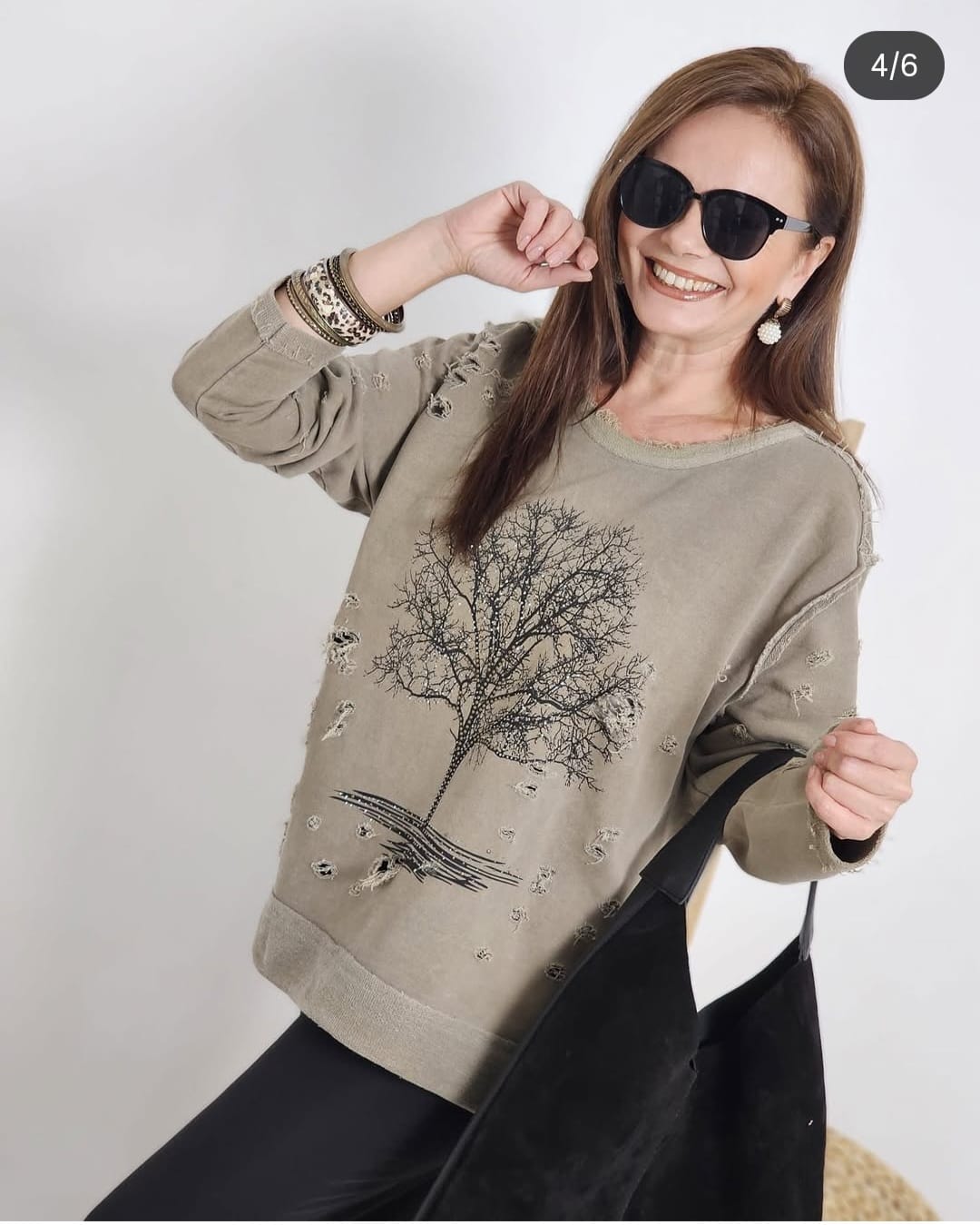 Stone Washed Tree Of Life  Cotton Women Sweatshirt