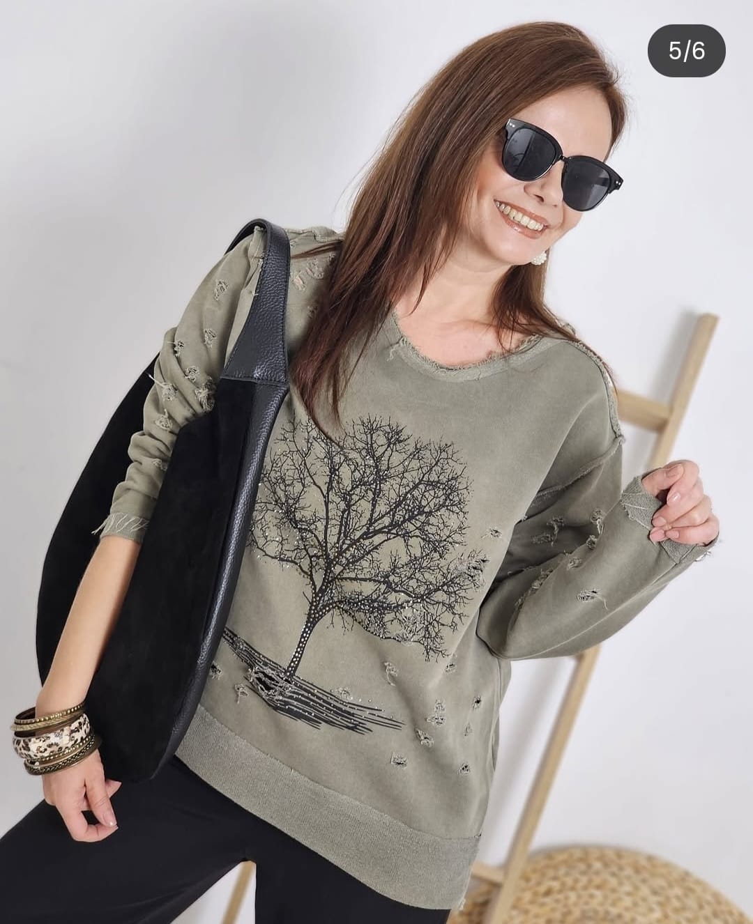 Stone Washed Tree Of Life  Cotton Women Sweatshirt