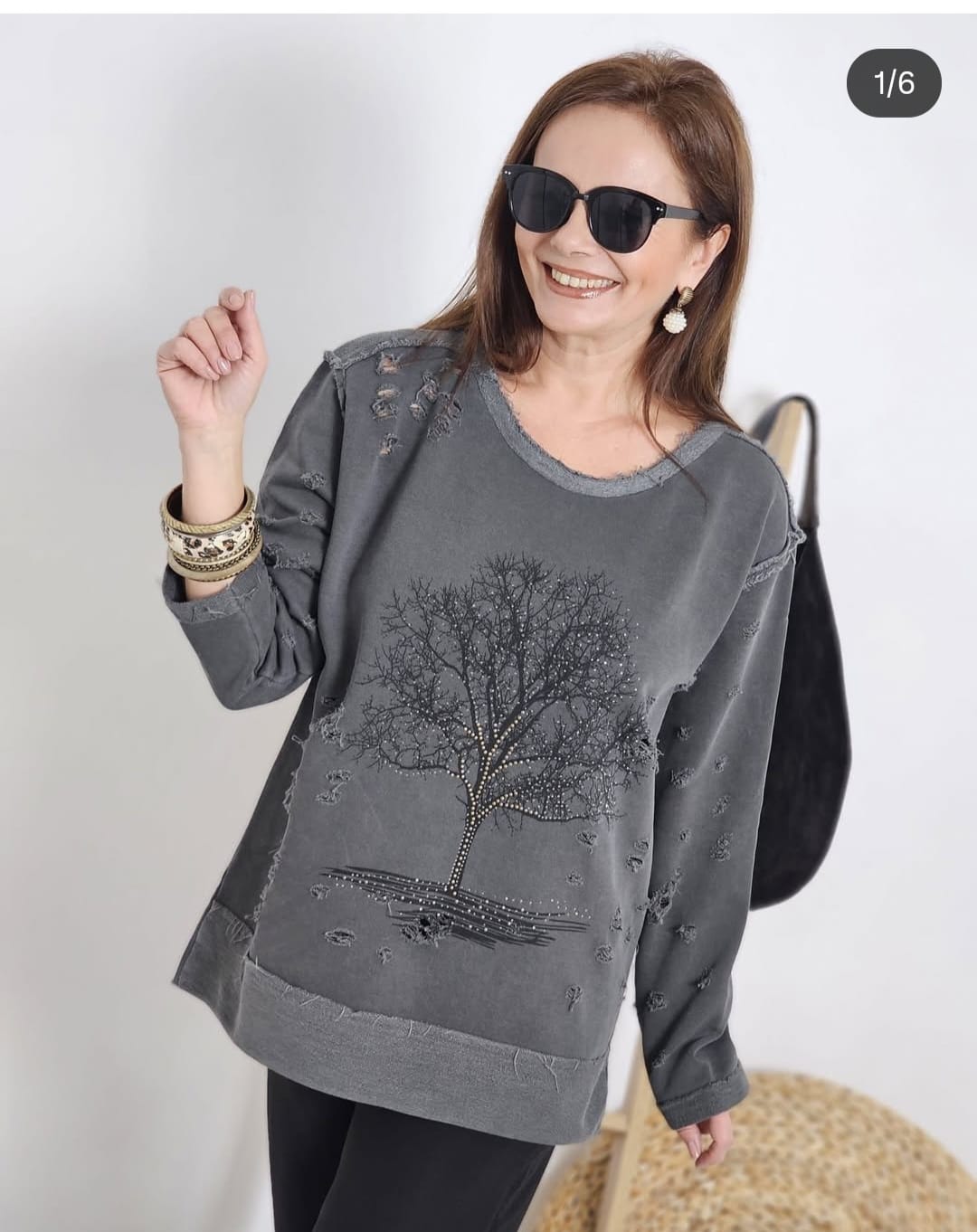Stone Washed Tree Of Life  Cotton Women Sweatshirt