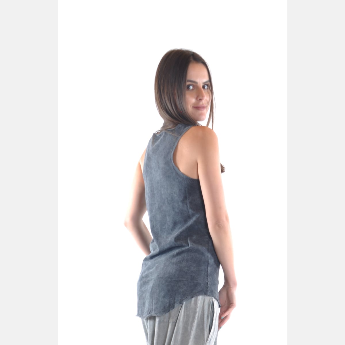 Anthracite Skull and Rose Print Cotton Women Vest - S-Ponder