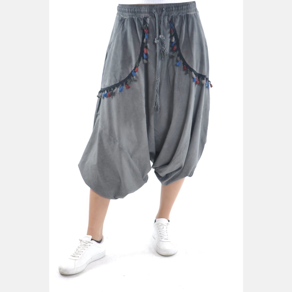 Anthracite Stone Washed Harem Bohemian Cotton Women Trousers
