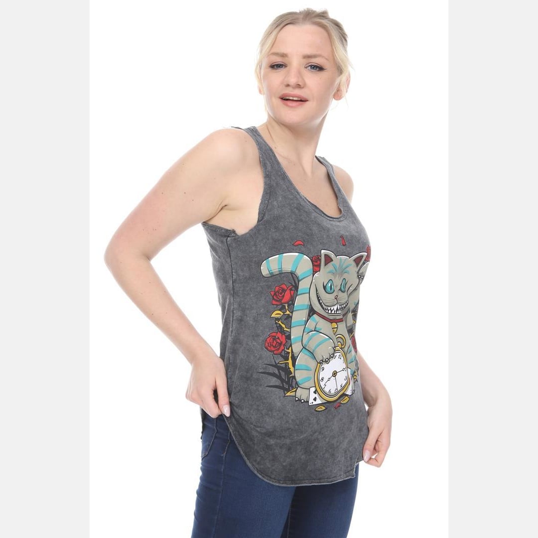 Anthracite Stone Washed Maneki Cat Animal Printed Cotton 