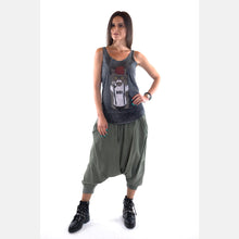 Load image into Gallery viewer, Anthracite Stone Washed Red Hat Cat  Printed Cotton Women Vest

