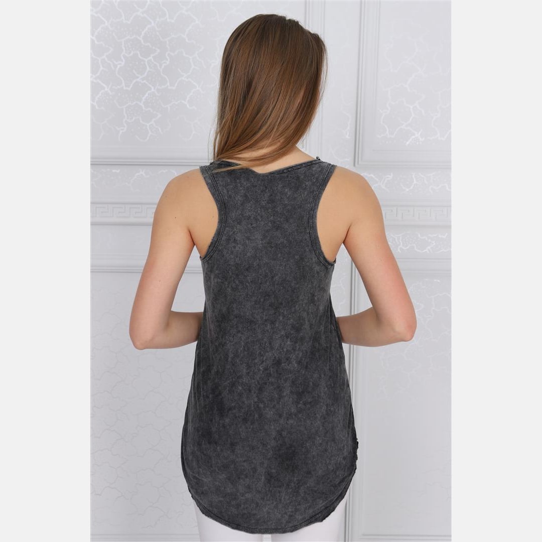 Anthracite Stone Washed Skull Queen Printed Cotton Women Vest - S-Ponder Shop