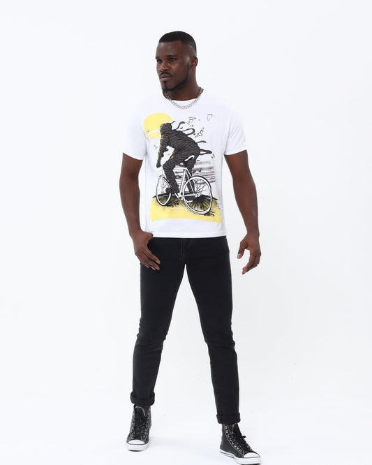 Mummy On Bike  Printed Cotton T-shirt
