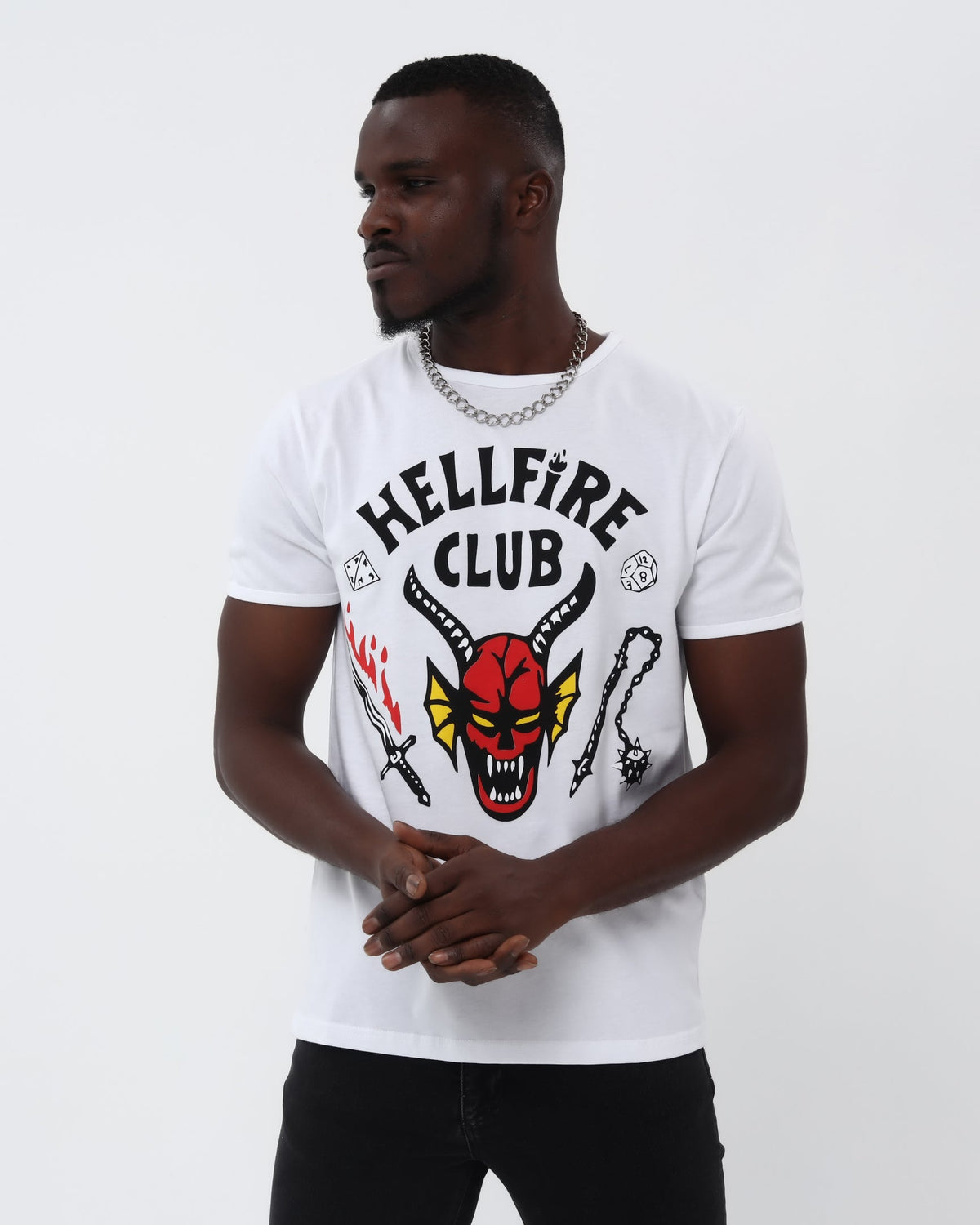 Stranger Things Hell Fire Club Print Cotton T-Shirt