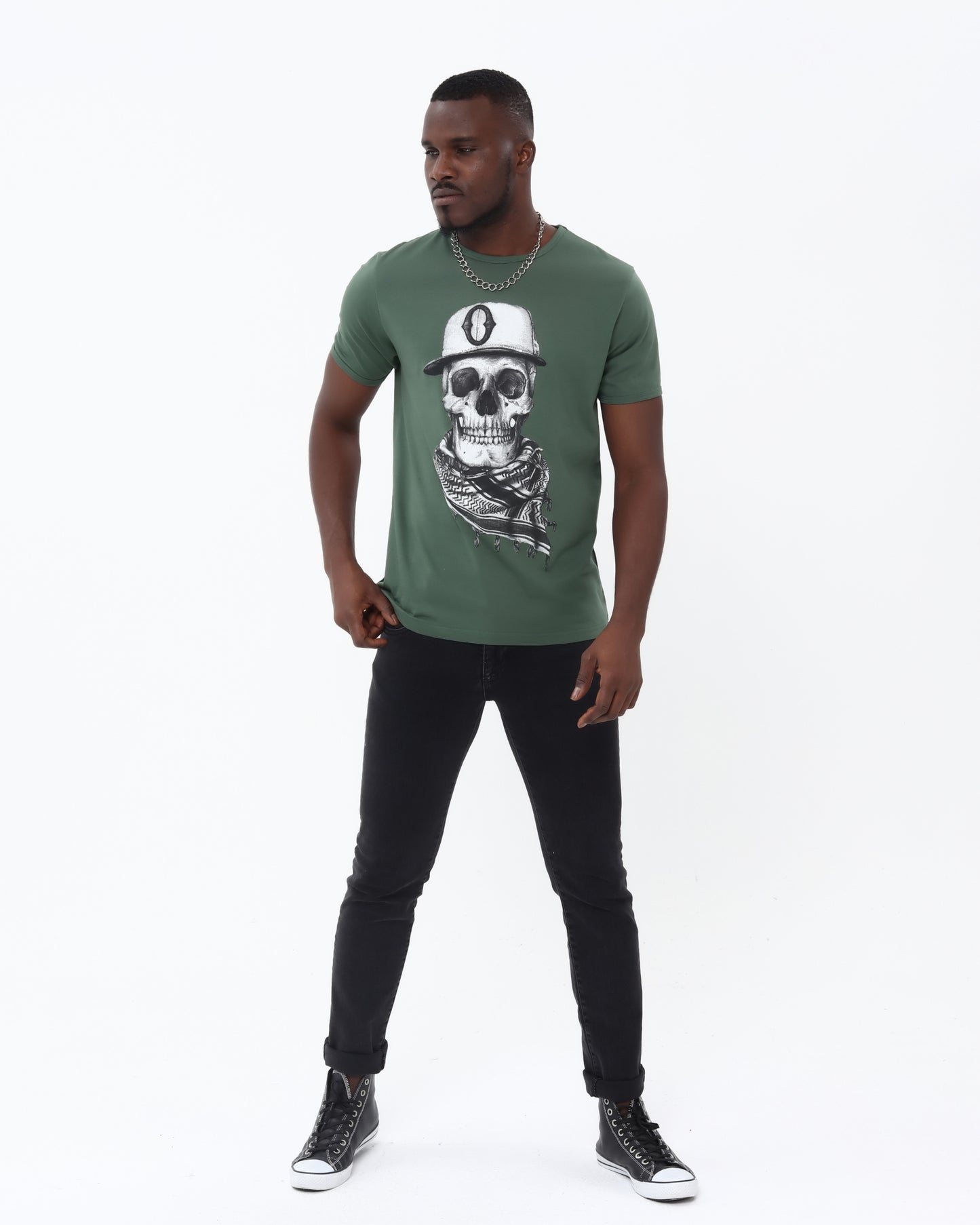 Scarf Skull Printed Cotton T-shirt