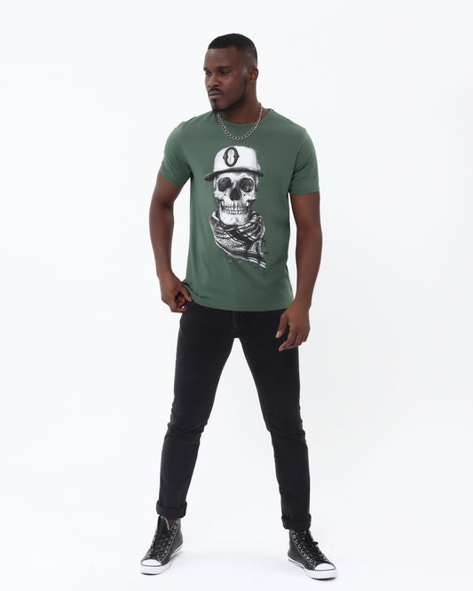 Scarf Skull Printed Cotton T-shirt