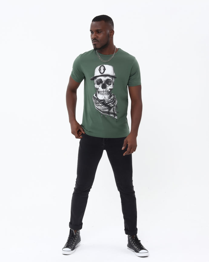 Scarf Skull Printed Cotton T-shirt