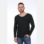 Black Long Sleeve Cotton T-shirt Tee Top S-PONDER