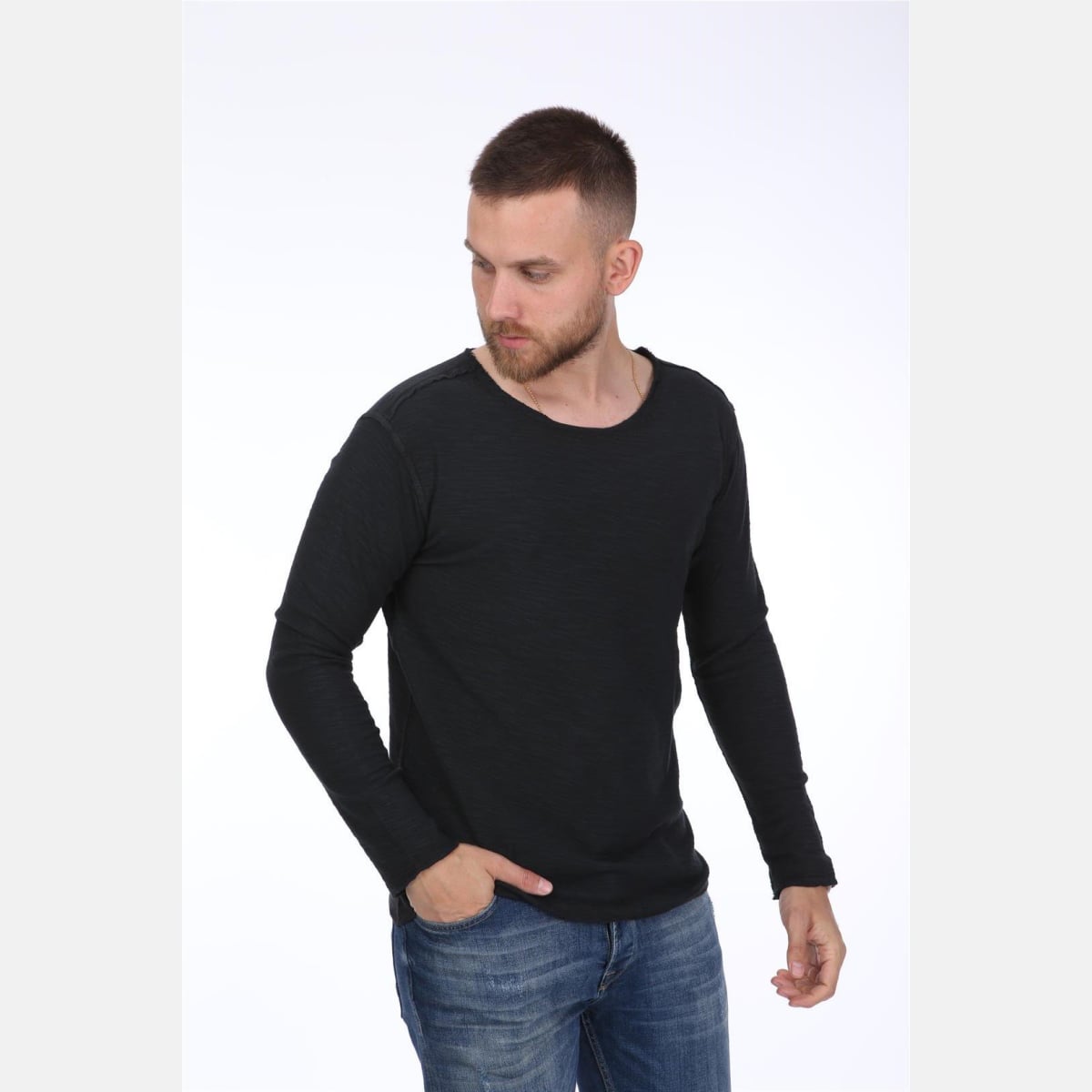 Black Long Sleeve Cotton T-shirt - S-Ponder Shop