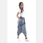 Blue Stone Washed Tasseled Harem Bohemian Cotton Women Trousers Pants Shalwar S-Ponder
