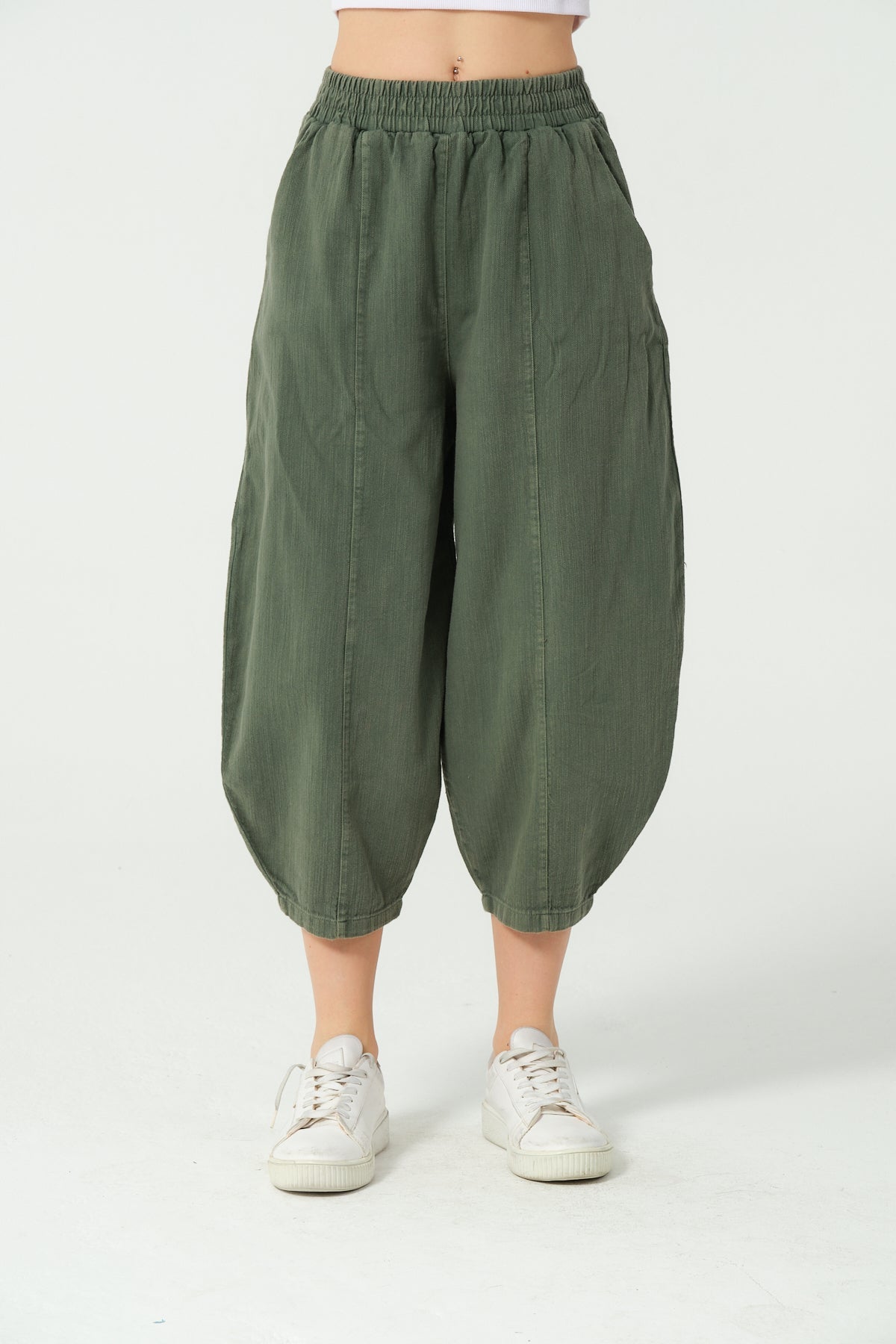Plain Cropped  Cotton Women Pants