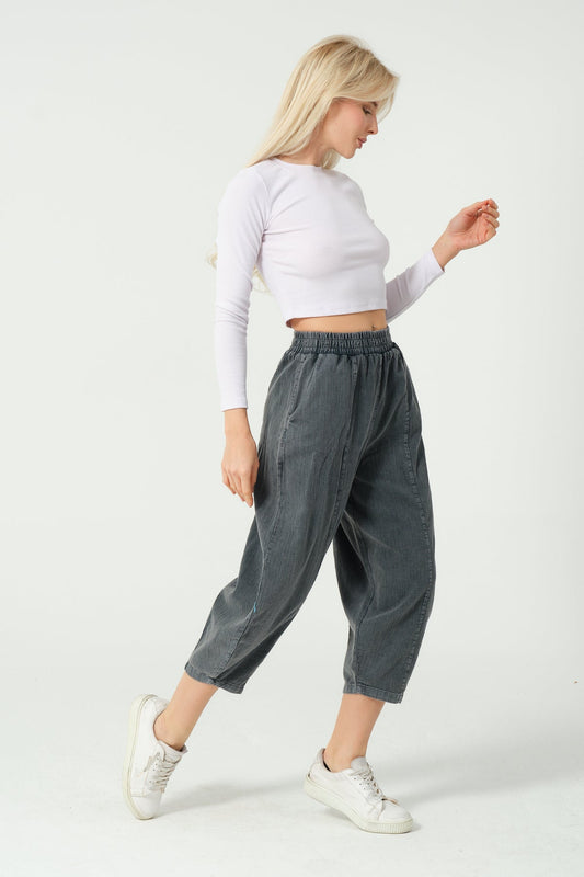 Plain Cropped  Cotton Women Pants