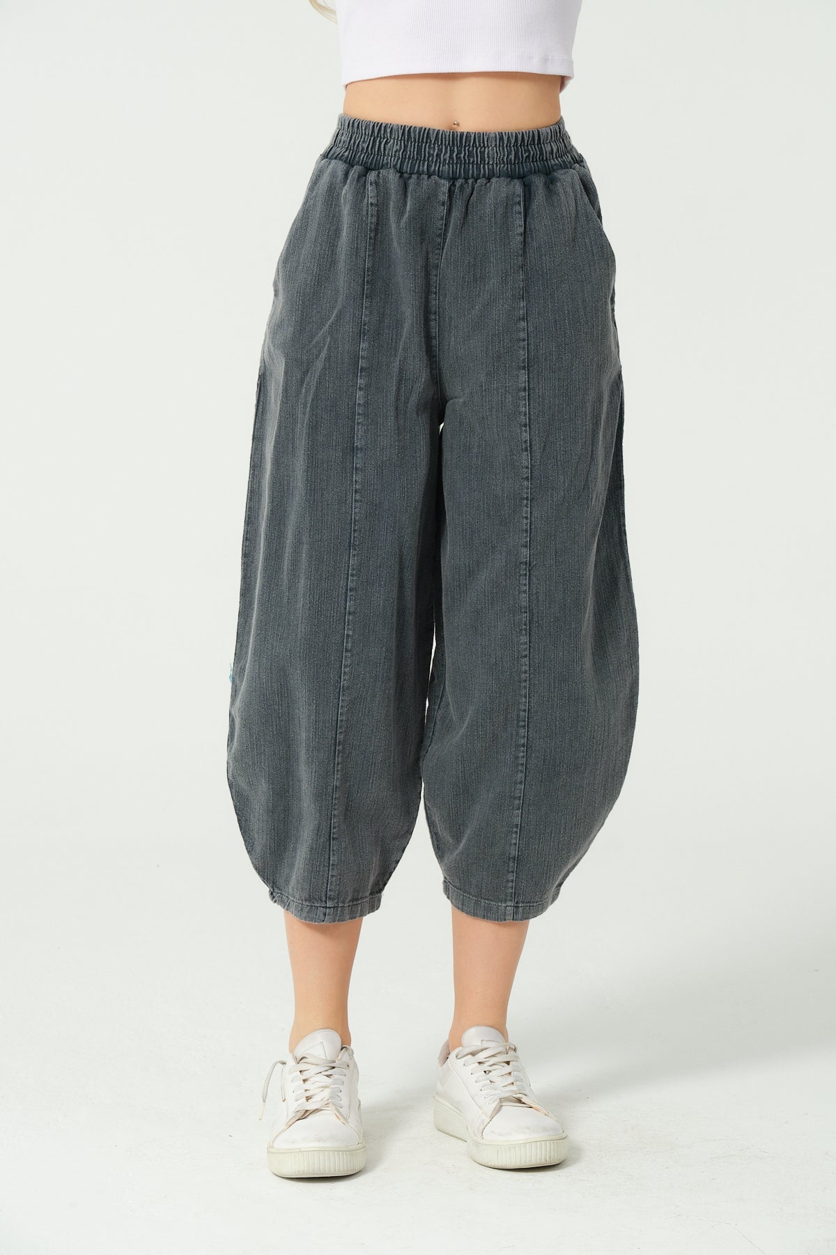 Plain Cropped  Cotton Women Pants