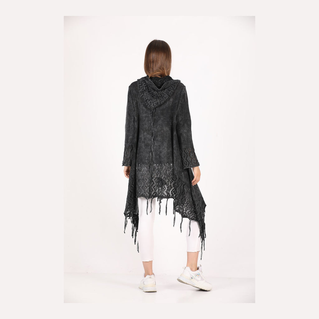 Fringe Long Hoodie Knitted  Cardigan