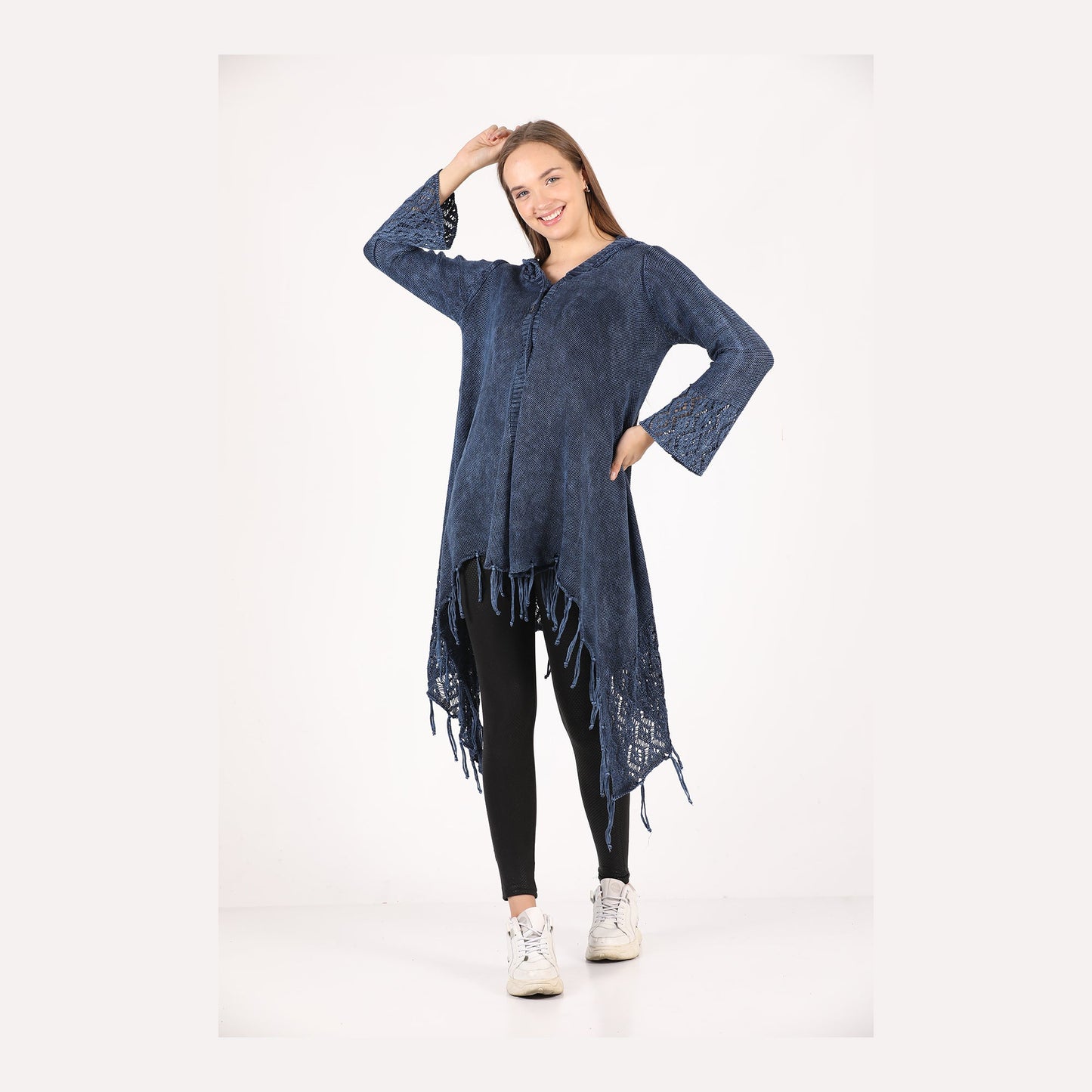Fringe Long Hoodie Knitted  Cardigan